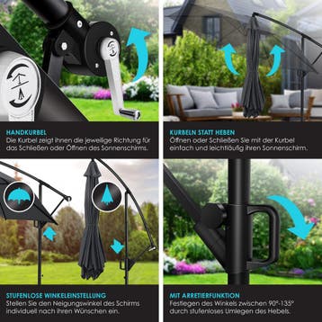KESSER® Zweefparasol met voet  - Ø3,5m - 360° Draaibaar  - A, Verzenden, Zo goed als nieuw