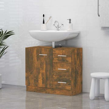 vidaXL Wastafelkast 63x30x54 cm bewerkt hout gerookt, Verzenden, Nieuw, Wastafelkast, Minder dan 100 cm