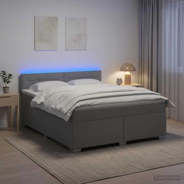 vidaXL Boxspring Bed met Matras en LED Lichtgrijs 140 x 200, Verzenden, Nieuw