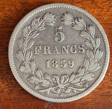 Frankrijk. Louis Philippe I. 5 Francs 1839-W, Lille (Zonder