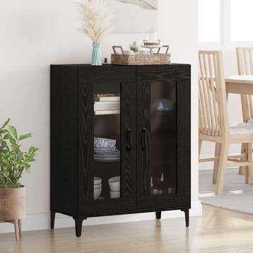 vidaXL Dressoir Zwart Eiken 69,5 x 34 x 90 cm Gemonteerd, Huis en Inrichting, Verzenden, Nieuw, Overige houtsoorten, Minder dan 50 cm