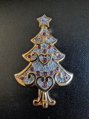 Beeld, Swarovski broche kerstboom - 4.7 cm - Metaal, Gold