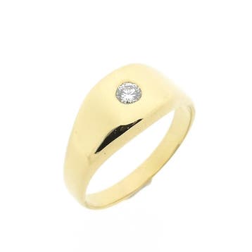 Gouden heren ring met diamant; 0,20 ct., Gebruikt, 20 of groter, Heer, Ophalen of Verzenden