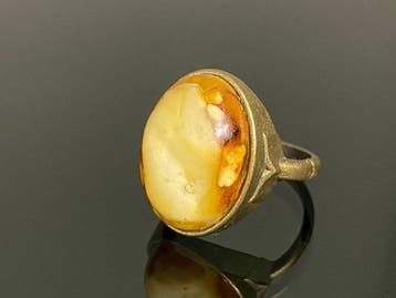 Captured Amber Sun - Vintage unieke Baltische amberring -