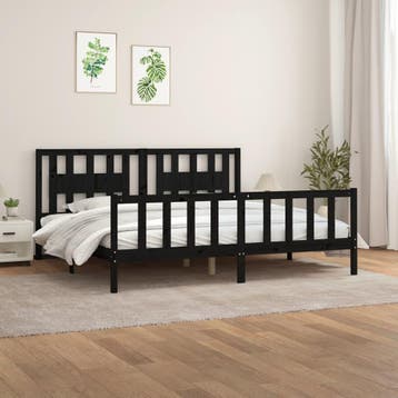 vidaXL Bedframe met hoofdbord massief grenenhout zwart, Verzenden, Zwart, Overige maten, 200 cm
