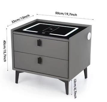 Slim Nachtkastje met LED en Oplader – 2 Lades, Zwartgrijs, Verzenden, Nieuw