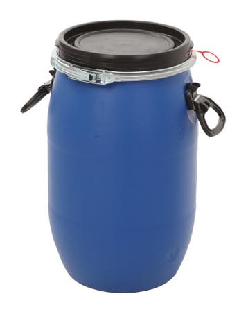 Kunststof vat 30 liter blauw met zwart klemdeksel, Ophalen of Verzenden