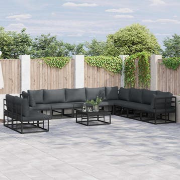 vidaXL Tuinbankenset 11 st Zwart Aluminium, Verzenden, Nieuw, Aluminium, Meer dan 8 zitplaatsen