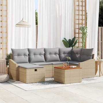 vidaXL Tuinbankenset 7 st Beige poly rattan, Verzenden, Nieuw, 7 zitplaatsen