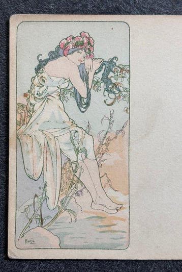 Alphonse Mucha – 1898 Originele geïllustreerde kaart Liberty, Gelopen