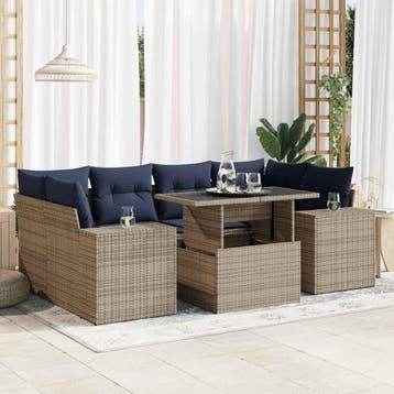 vidaXL 7-delige Loungeset met kussens poly rattan acacia, Verzenden, Nieuw, Loungeset