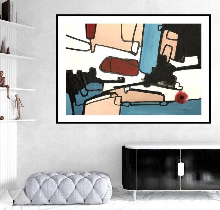 Kenza - Geometric abstraction- 150 x 100 cm, Antiek en Kunst, Kunst | Schilderijen | Modern
