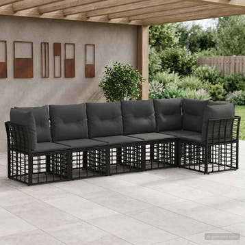 vidaXL Tuinbankenset 6 pcs Zwart poly rattan, Tuin en Terras, Tuinsets en Loungesets, Verzenden, Nieuw, Rotan, 6 zitplaatsen
