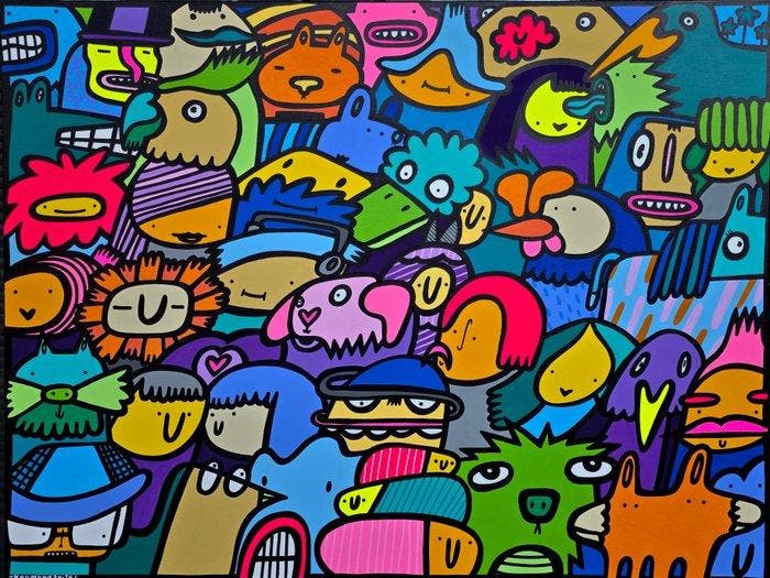 Kev Munday - People in the Streets, Antiek en Kunst, Kunst | Schilderijen | Modern