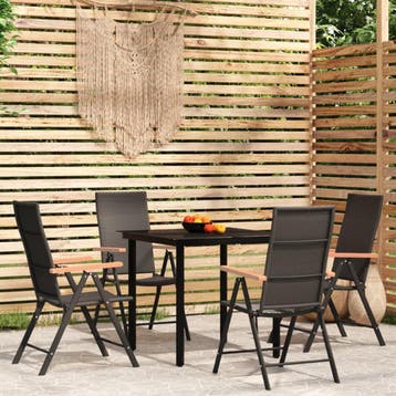 vidaXL 5-delige Tuinset zwart, 4 zitplaatsen, Verzenden, Nieuw, Rvs