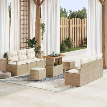 vidaXL Tuin Sofa Set 9 st Beige Poly riet, Verzenden, Nieuw, Rotan, Meer dan 8 zitplaatsen