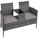 Wicker tuinbank met tafel - grijs/lichtgrijs, Verzenden, Nieuw
