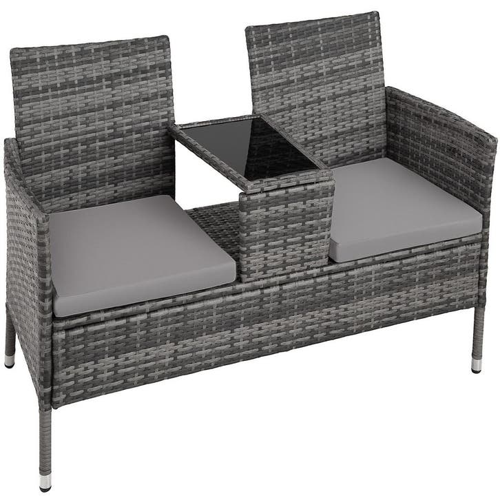 Wicker tuinbank met tafel - grijs/lichtgrijs, Tuin en Terras, Tuinsets en Loungesets, Verzenden