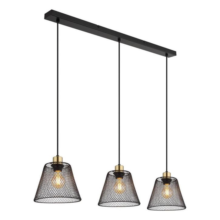 Hanglamp BAKU 20.0 cm 3-lichts Zwart, Zwart, Huis en Inrichting, Lampen | Hanglampen, Nieuw, Metaal, 75 cm of meer, Ophalen of Verzenden