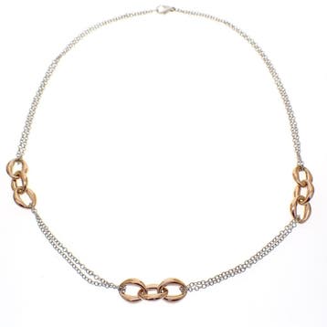 Bicolor gouden ankerschakel collier (Ketting), Ophalen of Verzenden, Gebruikt, Overige kleuren, Goud