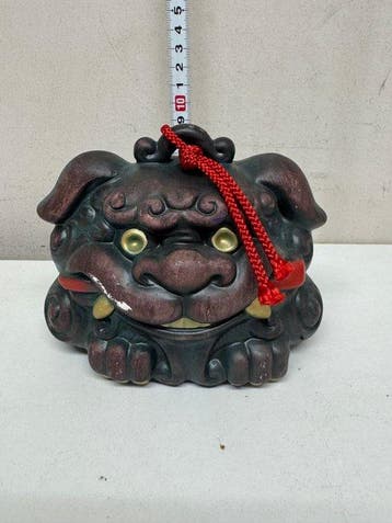 Japanse vintage aardewerk bel leeuwendans Shishimai-masker