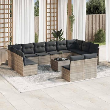 vidaXL 13-delige Loungeset met kussens poly rattan, Tuin en Terras, Verzenden, Nieuw, Loungeset