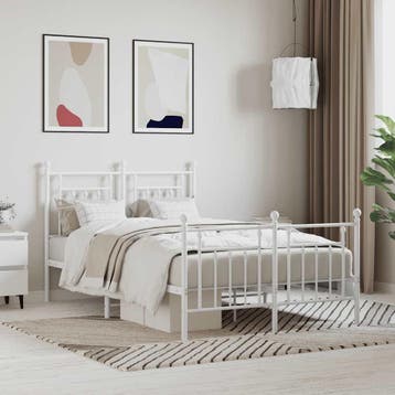 vidaXL Bedframe met hoofd- en voeteneinde metaal wit 120x200, Verzenden, Wit, Nieuw, Twijfelaar