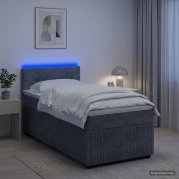 vidaXL Boxspring Bed met Matras en LED Donkergrijs 90 x 190, Verzenden, Nieuw, Eenpersoons, Stof