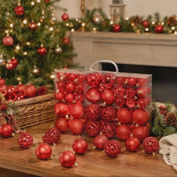 100 Delige Kerstballen Set Rood - Diverse Maten (3/4/6 cm), Diversen, Kerst, Verzenden, Nieuw