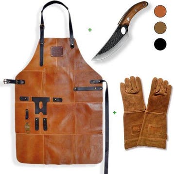 STORX Leren BBQ Set – Leren Schort + Koksmes + Barbecue Hand, Tuin en Terras, Barbecue-accessoires, Verzenden, Nieuw