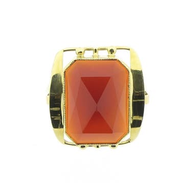 Vintage gouden ring met carneool., 18 tot 19, Gebruikt, Overige kleuren, Ophalen of Verzenden