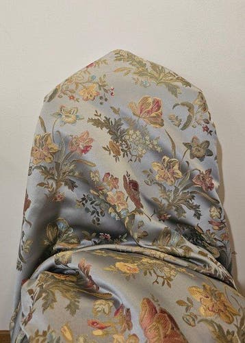 300x300 cm! Zilver! Doek San Leucio met bloemmotief, zilver