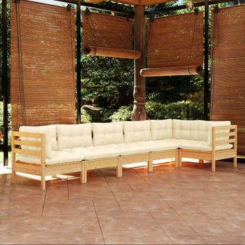 vidaXL 6-delige Loungeset met crèmekleurige kussens, Verzenden, Nieuw, 6 zitplaatsen, Loungeset