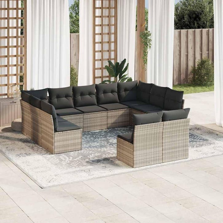 vidaXL 11-delige Loungeset met kussens poly rattan, Tuin en Terras, Tuinsets en Loungesets, Loungeset, Nieuw, Verzenden
