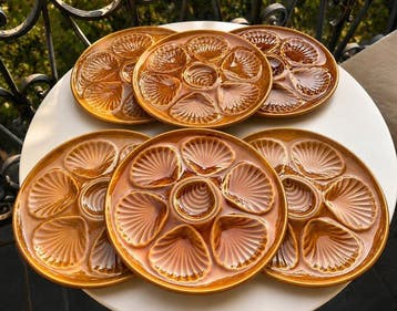 Sarreguemines - Bord (6) - Oyster Plates - Keramiek, Antiek en Kunst
