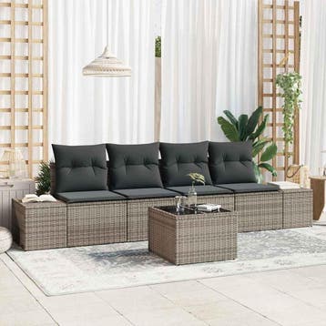 vidaXL Tuin Sofa Set 5 st Grijs poly rattan, Verzenden, Nieuw, 5 zitplaatsen