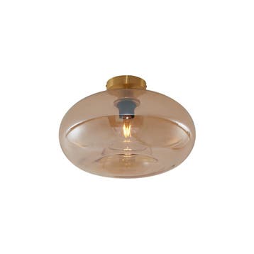 Art Deco plafondlamp messing met amber glas 40cm - Busa, Verzenden, Nieuw, Glas