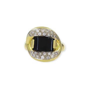 Ring - 18 karaat Geel goud Onyx - Diamant, Sieraden, Tassen en Uiterlijk, Ringen, Nieuw