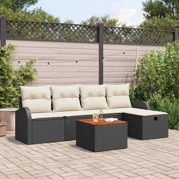 vidaXL Tuinbankenset 6 st Zwart Poly riet, Tuin en Terras, Tuinsets en Loungesets, Verzenden, Nieuw, 6 zitplaatsen