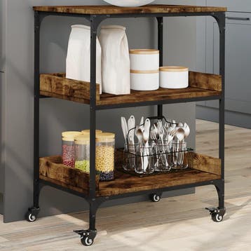 vidaXL Keukentrolley 60x41x80,5 cm bewerkt hout gerookt, Verzenden, Nieuw