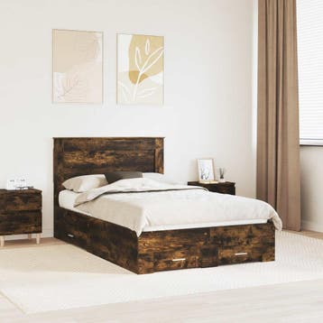 vidaXL Bedframe met lade met hoofdeinde met opslag Bewerkt, Verzenden, Nieuw, Bruin, Hout