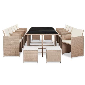 vidaXL 15-delige Tuinset met kussens poly rattan beige, Verzenden, Nieuw, Tuinset