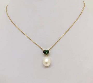 Ketting met hanger FreshWater Drop Pearl - toermalijnsteen -