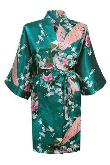 KIMU® Kimono Petrol Kort M-L Yukata Satijn Boven de Knie Kor, Ophalen of Verzenden, Nieuw, Maat 38/40 (M), Carnaval