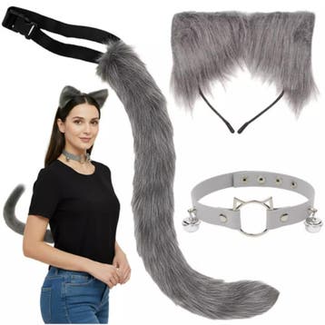 Ruhhy Grijze kattenaccessoireset met oortjes, staart en h..., Ophalen of Verzenden, Nieuw