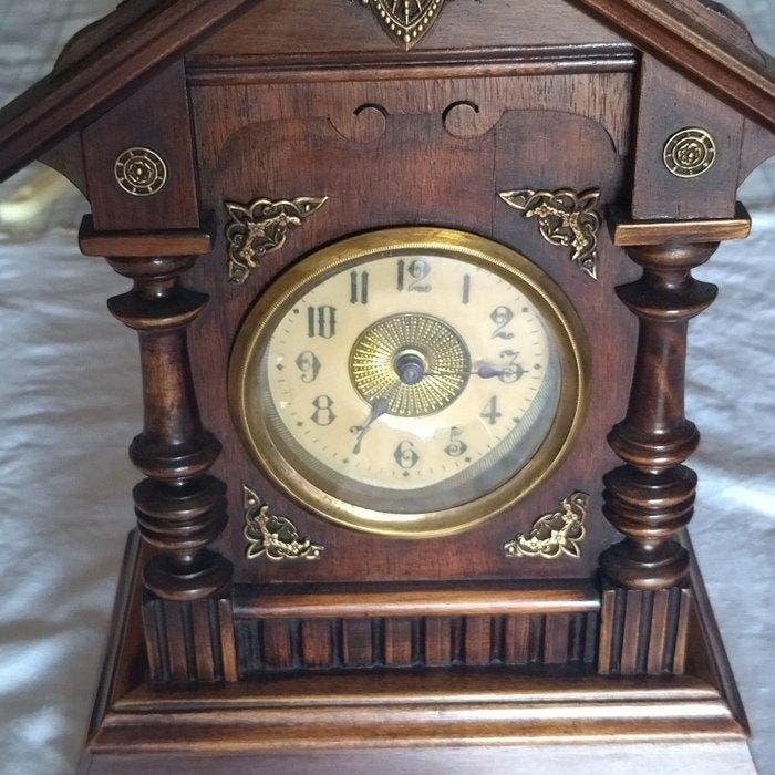 klok met carillon - Messing, Glazuur, IJzer, Hout -, Antiek en Kunst, Antiek | Klokken