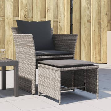 vidaXL Tuinstoel met voetenbank poly rattan grijs, Tuin en Terras, Verzenden, Nieuw, Rotan