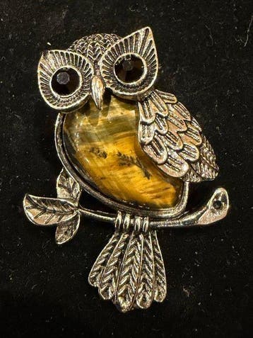 Elegante 925 sterlingzilver uil-broche met natuurlijke