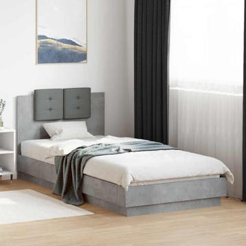 vidaXL Bedframe met Hoofdeinde Betongrijs Bewerkt hout, Verzenden, Nieuw, Grijs, Hout