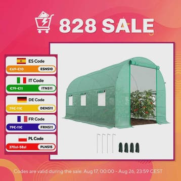 Outsunny Tunnel Greenhouse 400X200X200Cm with 6 Windows for, Verzenden, Nieuw